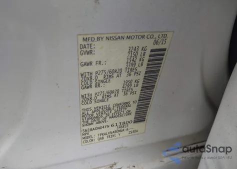 2015 Nissan Armada Sl from USA, damaged, VIN 5N1BA0ND4FN613800